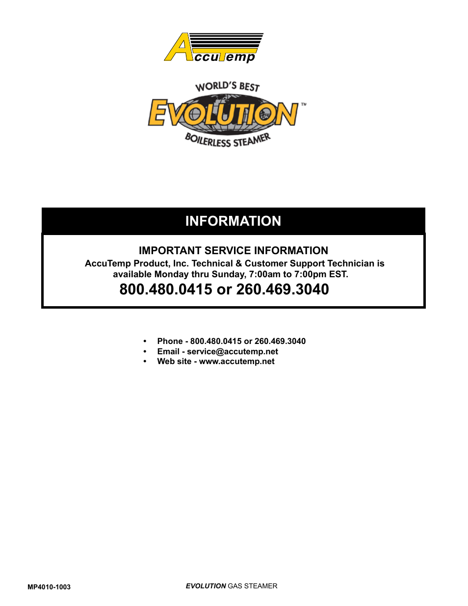 Information | AccuTemp EVOLUTION GAS STEAMER User Manual | Page 31 / 31