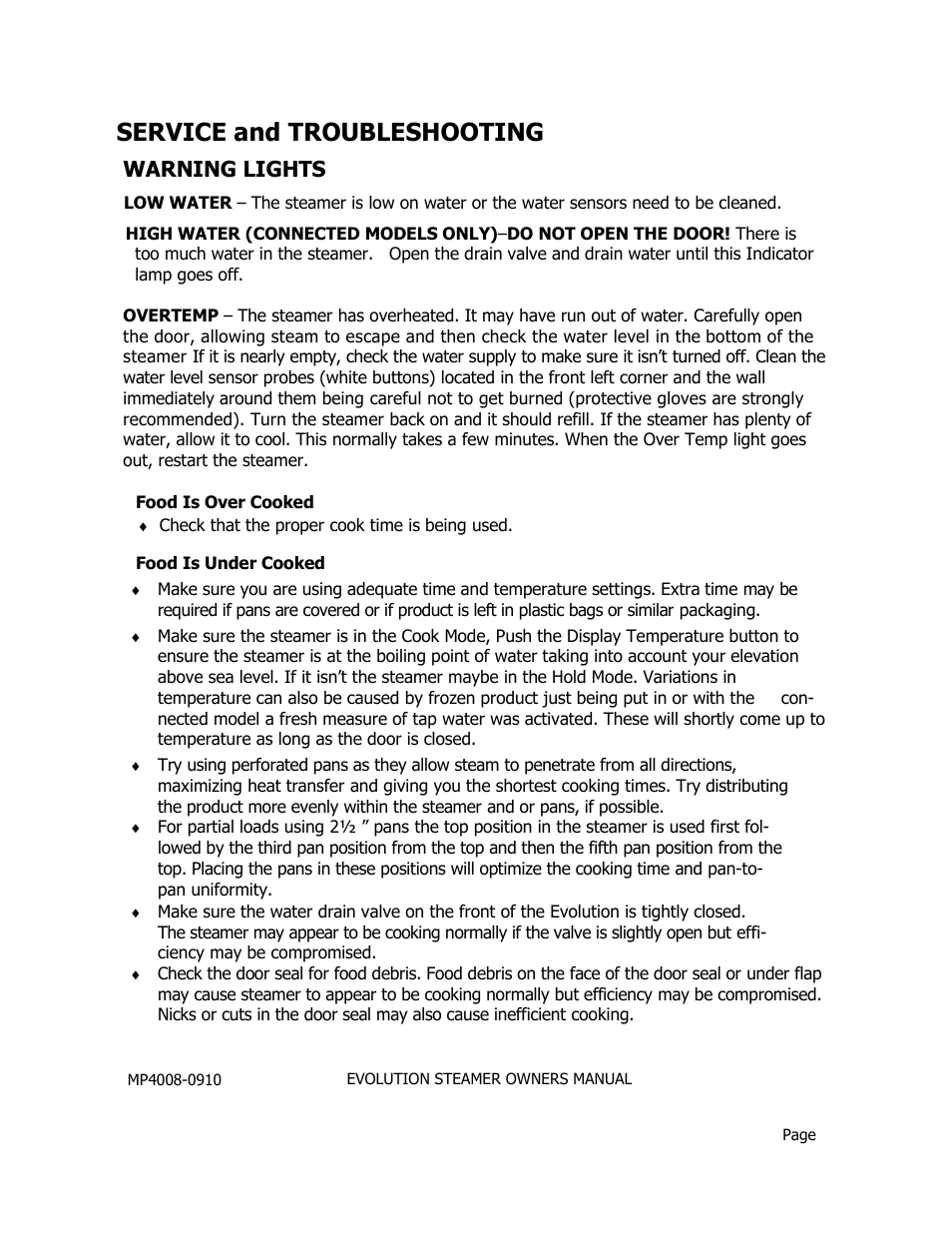 Service and troubleshooting, Warning lights | AccuTemp EVOLUTION ELECTRIC STEAMER User Manual | Page 19 / 21
