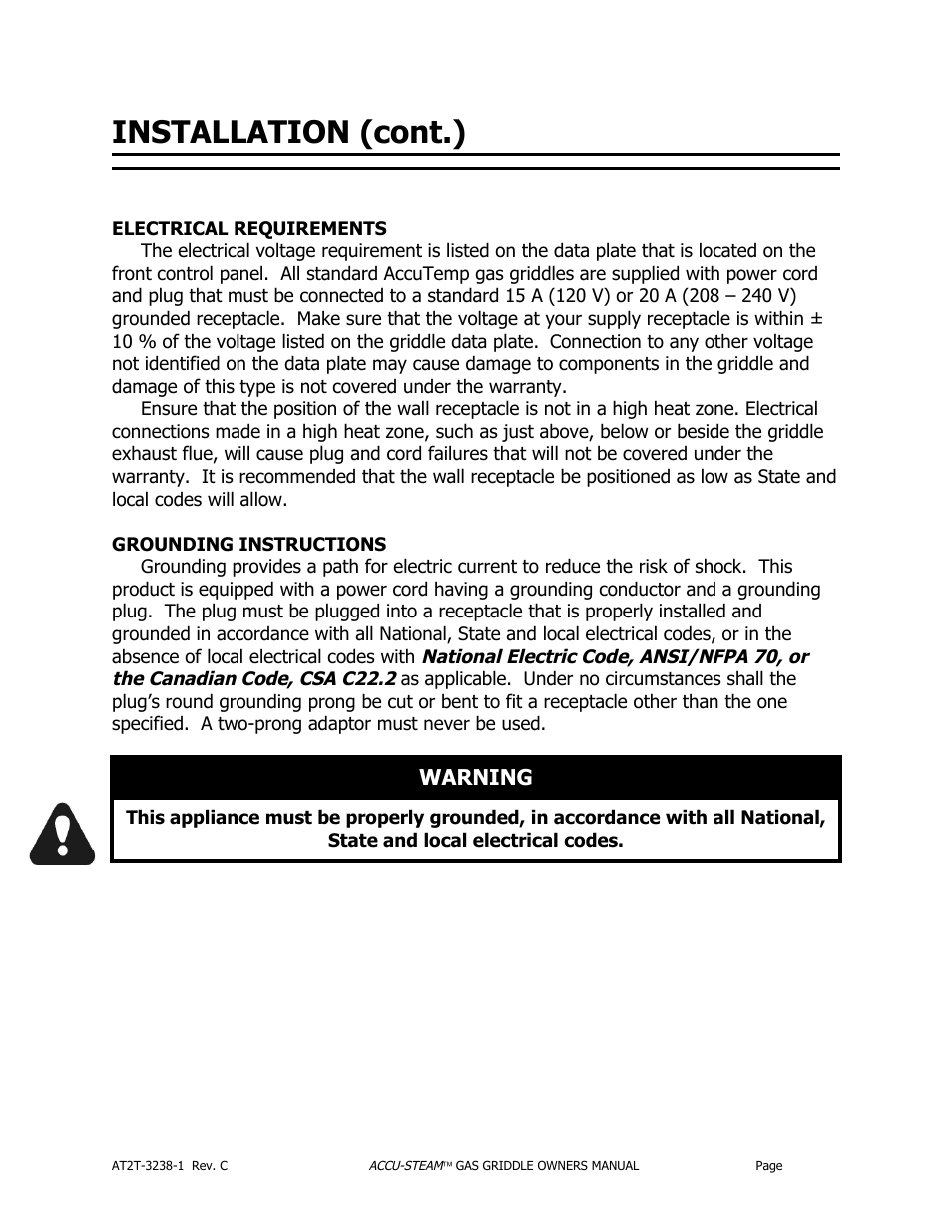 Installation (cont.) | AccuTemp ACCU-STEAM GAS GRIDDLE User Manual | Page 12 / 39