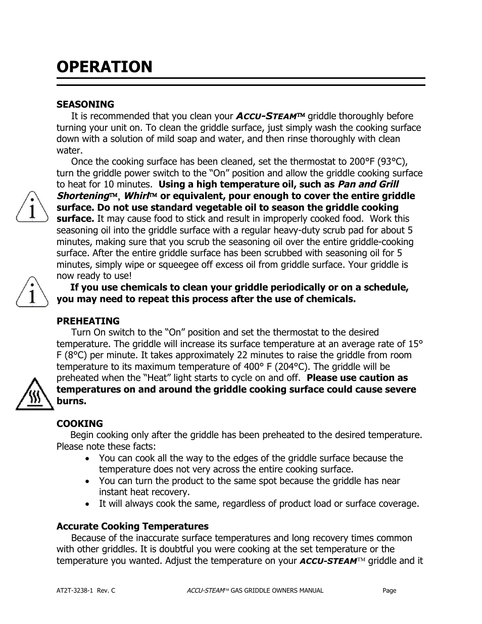 Operation | AccuTemp ACCU-STEAM GAS GRIDDLE User Manual | Page 16 / 39
