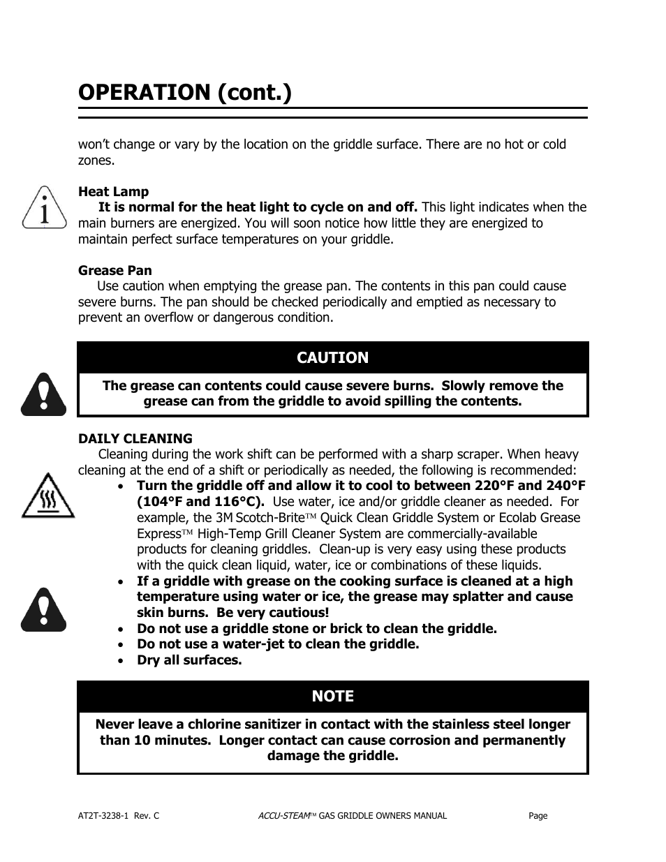Operation (cont.) | AccuTemp ACCU-STEAM GAS GRIDDLE User Manual | Page 17 / 39
