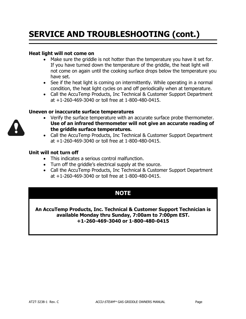 Service and troubleshooting (cont.) | AccuTemp ACCU-STEAM GAS GRIDDLE User Manual | Page 20 / 39