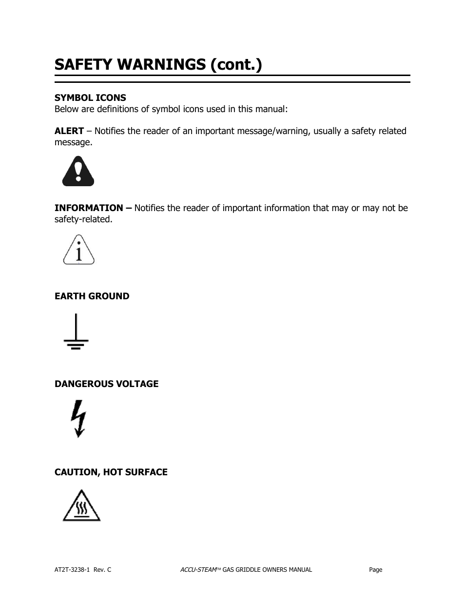 Safety warnings (cont.) | AccuTemp ACCU-STEAM GAS GRIDDLE User Manual | Page 6 / 39