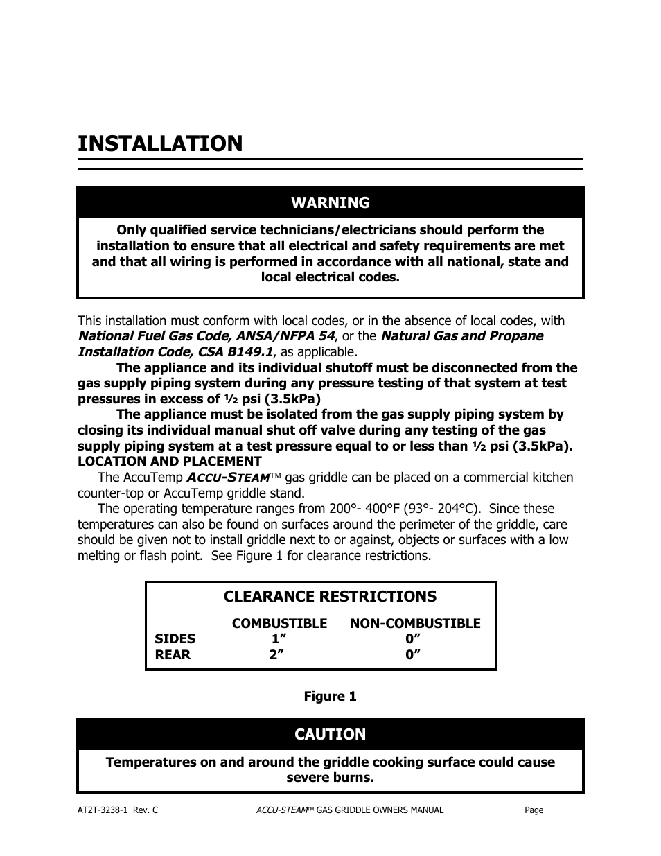 Installation | AccuTemp ACCU-STEAM GAS GRIDDLE User Manual | Page 8 / 39