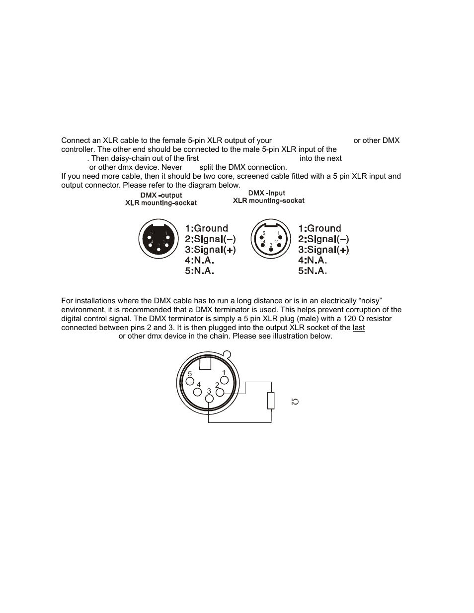 Dmx-512 control connection, Dmx-512 connection with dmx terminator | elektraLite eyeBall RGBWA (5-in-1) User Manual | Page 4 / 15