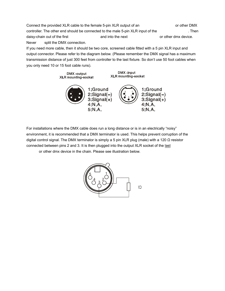 Dmx-512 control connection, Dmx-512 connection with dmx terminator | elektraLite ML-602 60W LED Moving Head Profile Spot User Manual | Page 4 / 9