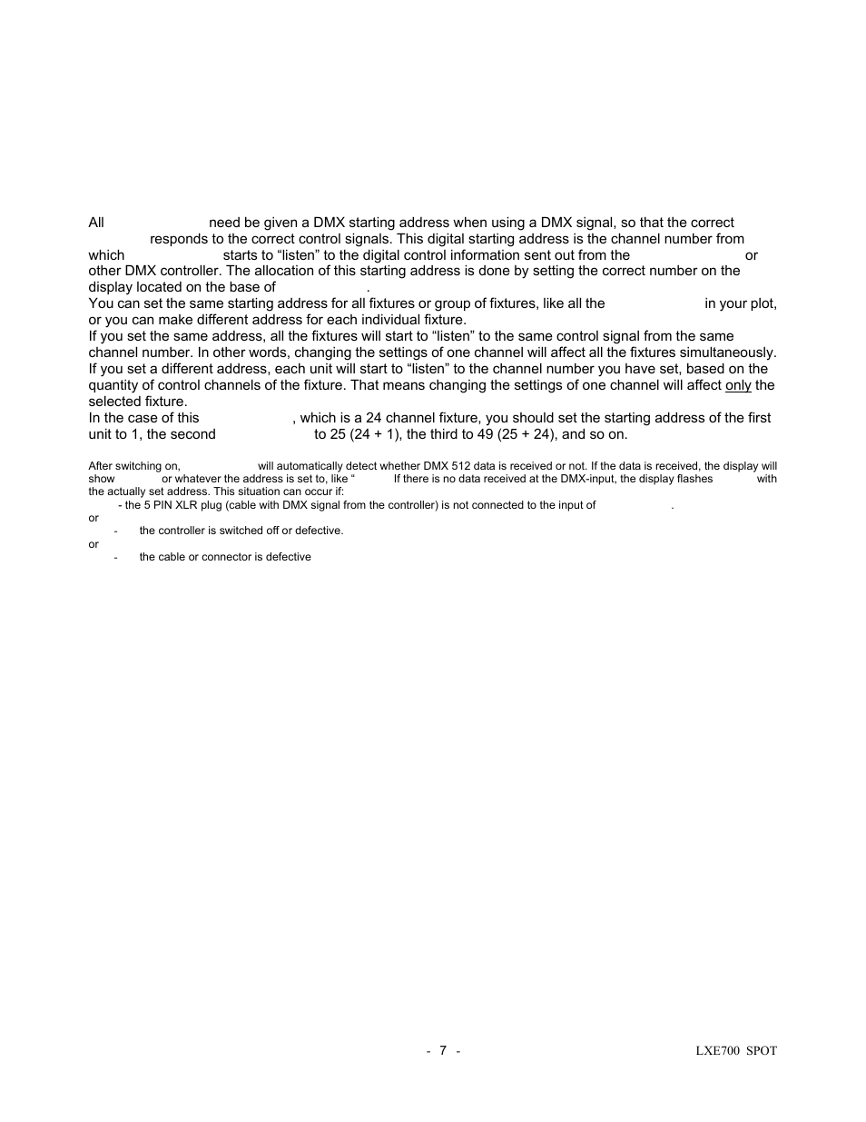 Projector dmx start address selection | elektraLite LXE 700 Spot User Manual | Page 8 / 20