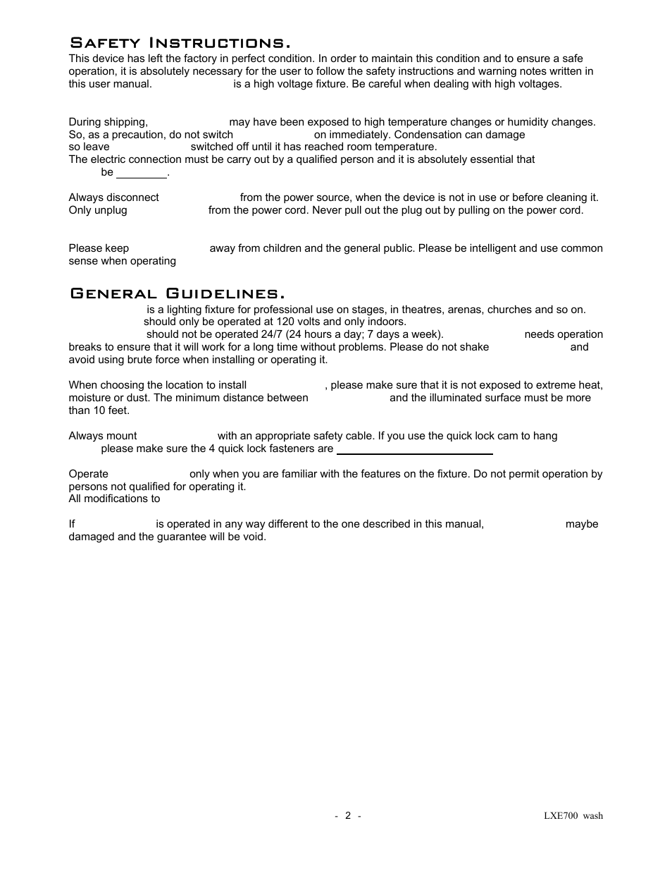 Safety instructions, General guidelines | elektraLite LXE 700 Wash User Manual | Page 3 / 19