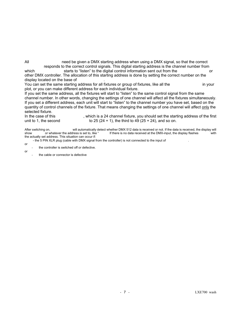 Projector dmx start address selection | elektraLite LXE 700 Wash User Manual | Page 8 / 19