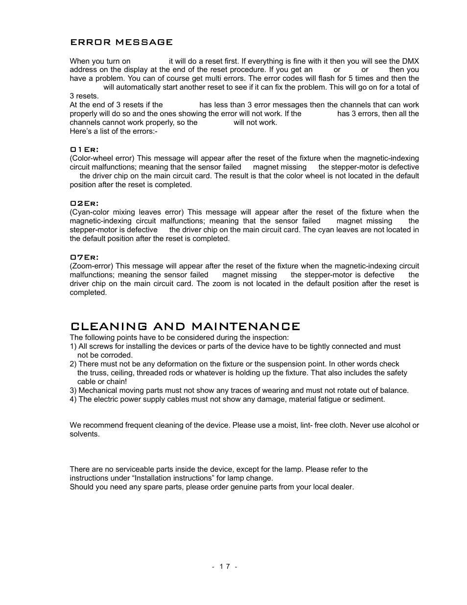 Cleaning and maintenance, Error message | elektraLite PaintCan 2.0 User Manual | Page 18 / 21