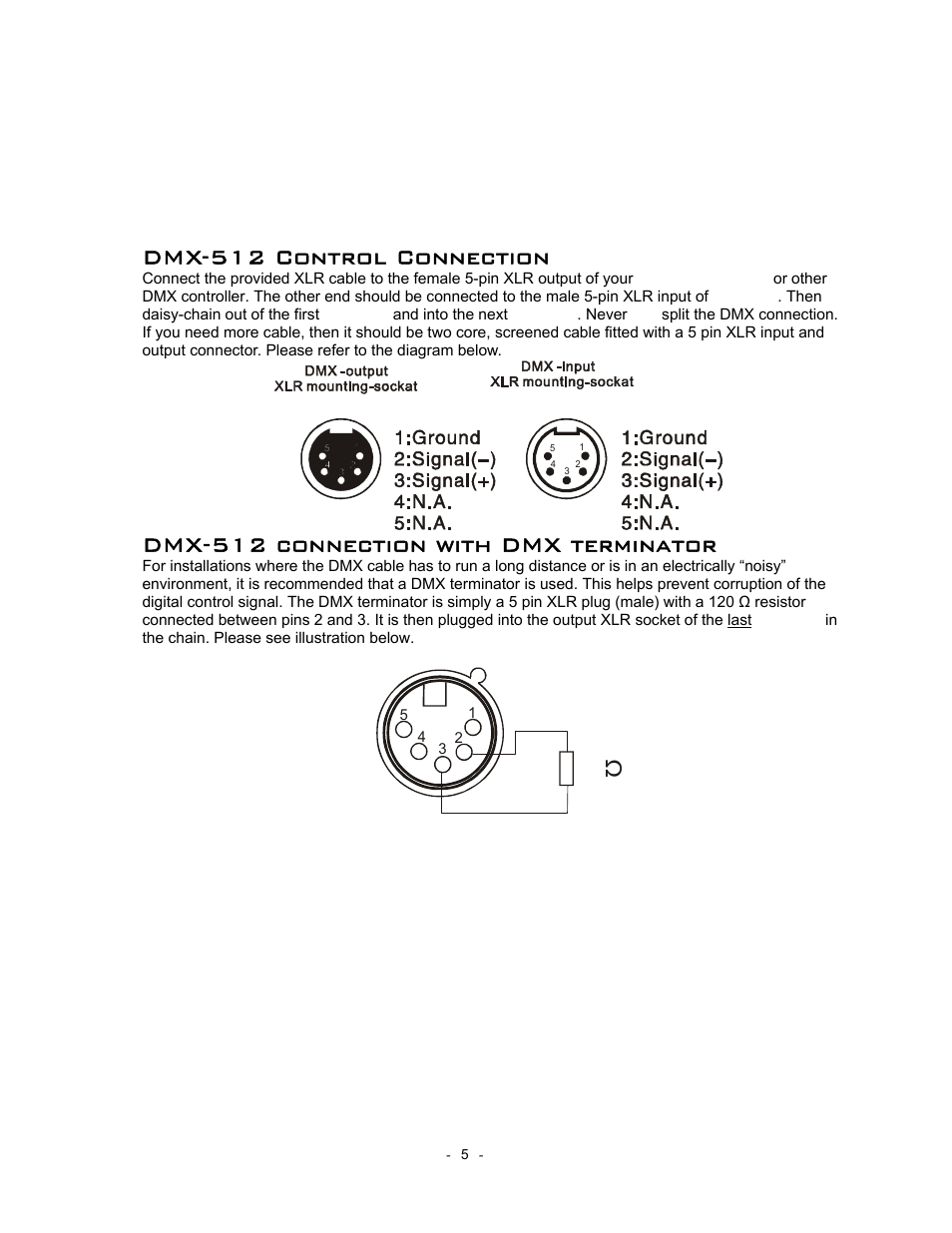 Dmx-512 control connection, Dmx-512 connection with dmx terminator | elektraLite PaintCan 2.0 User Manual | Page 6 / 21