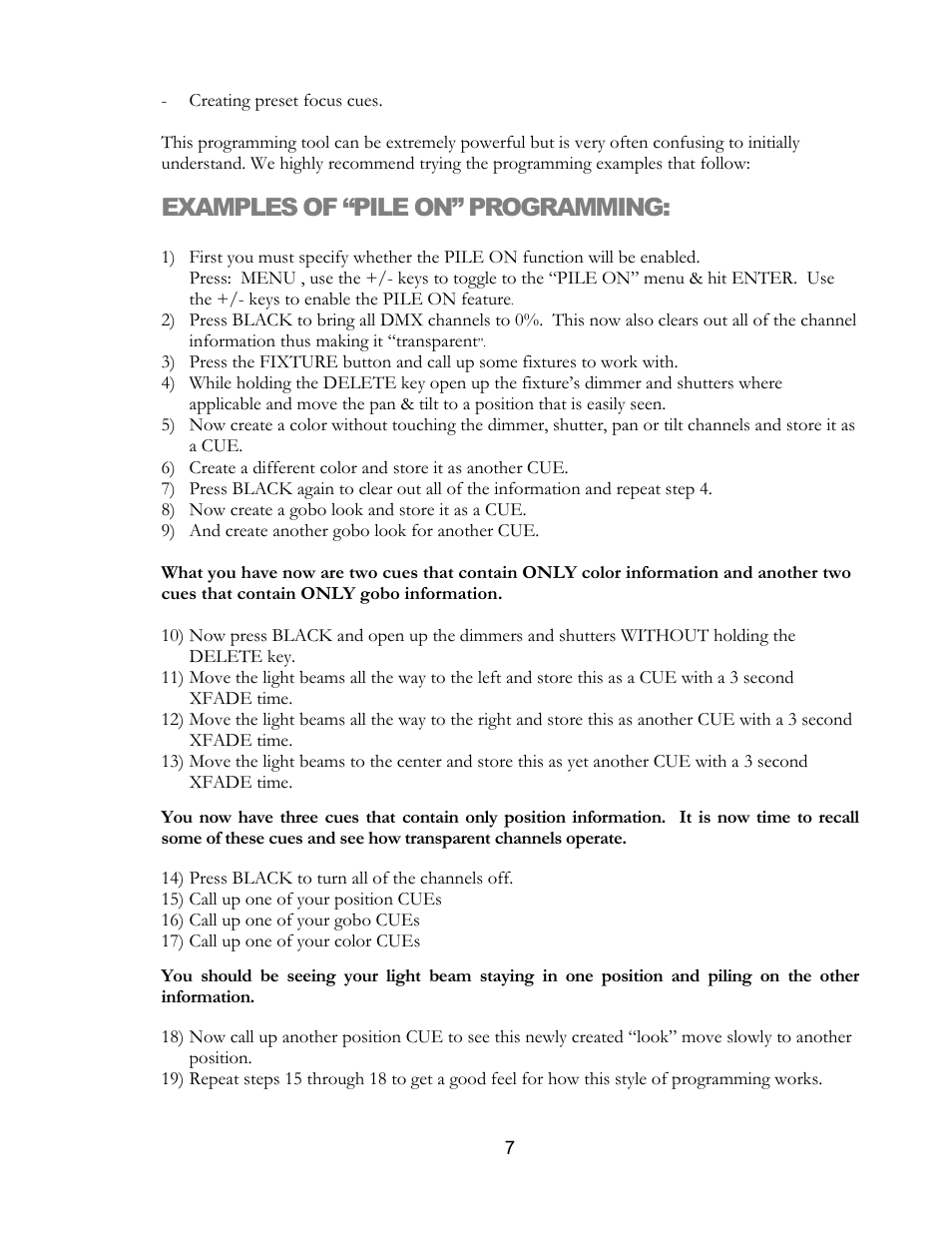 Examples of “pile on” programming | elektraLite CP10xt Manual User Manual | Page 10 / 49