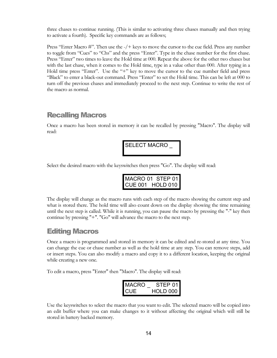 Recalling macros, Editing macros | elektraLite CP10xt Manual User Manual | Page 17 / 49