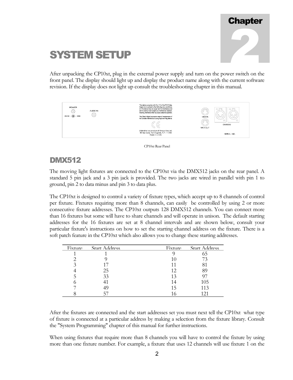 System setup, Chapter | elektraLite CP10xt Manual User Manual | Page 5 / 49