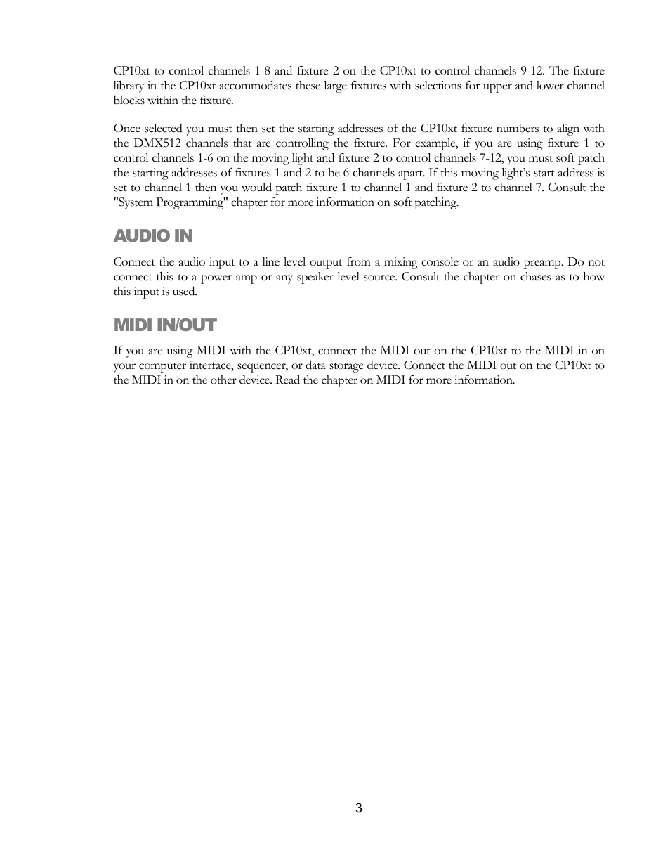 Audio in, Midi in/out | elektraLite CP10xt Manual User Manual | Page 6 / 49