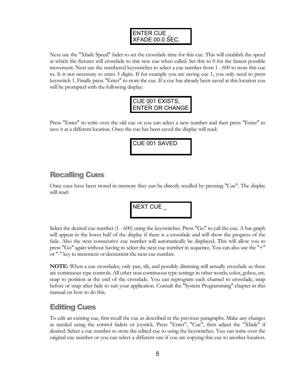 Recalling cues, Editing cues | elektraLite CP10xt Manual User Manual | Page 8 / 49