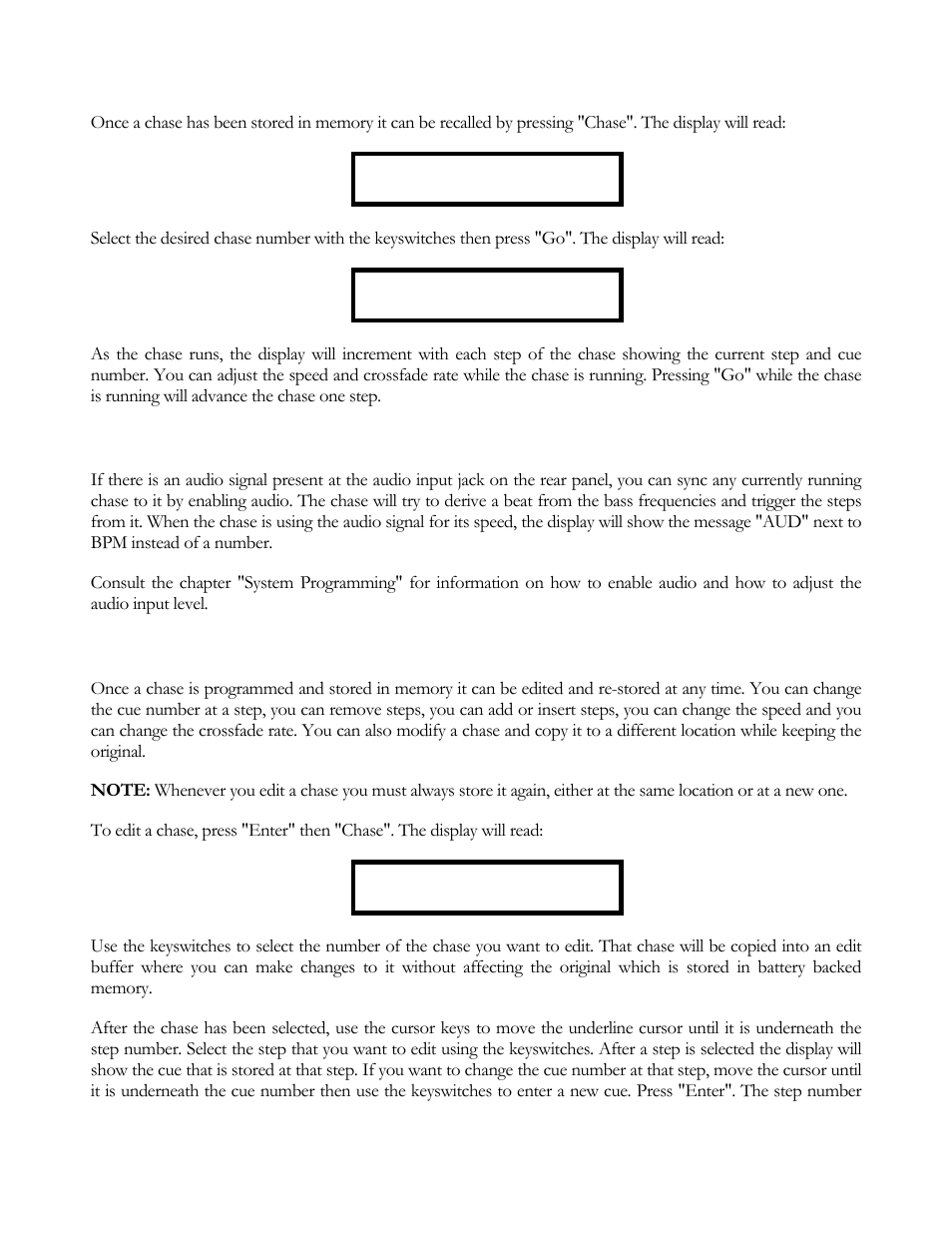 Recalling chases, Audio sync, Editing chases | elektraLite CP16/24 User Manual | Page 12 / 32