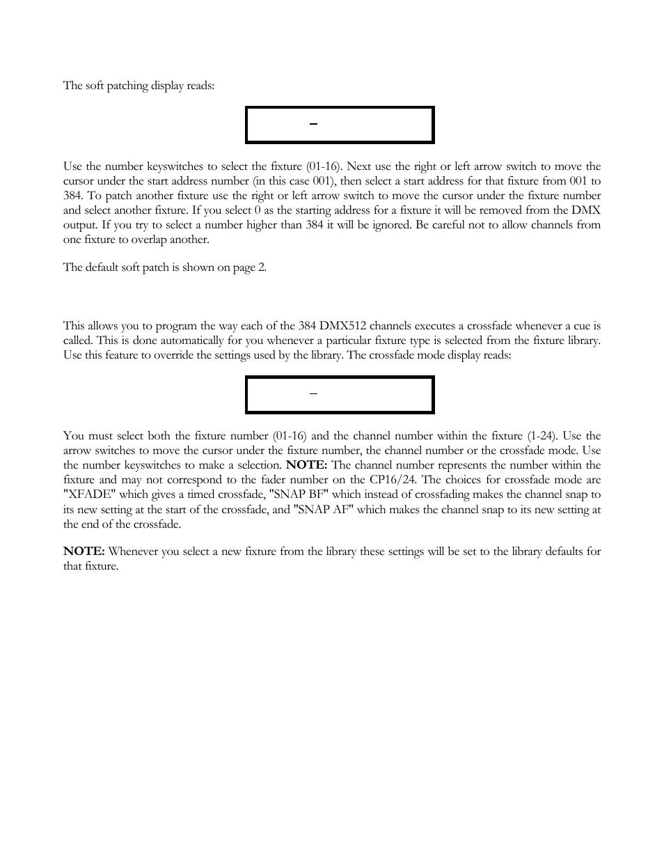 Soft patching, Xfade mode | elektraLite CP16/24 User Manual | Page 21 / 32