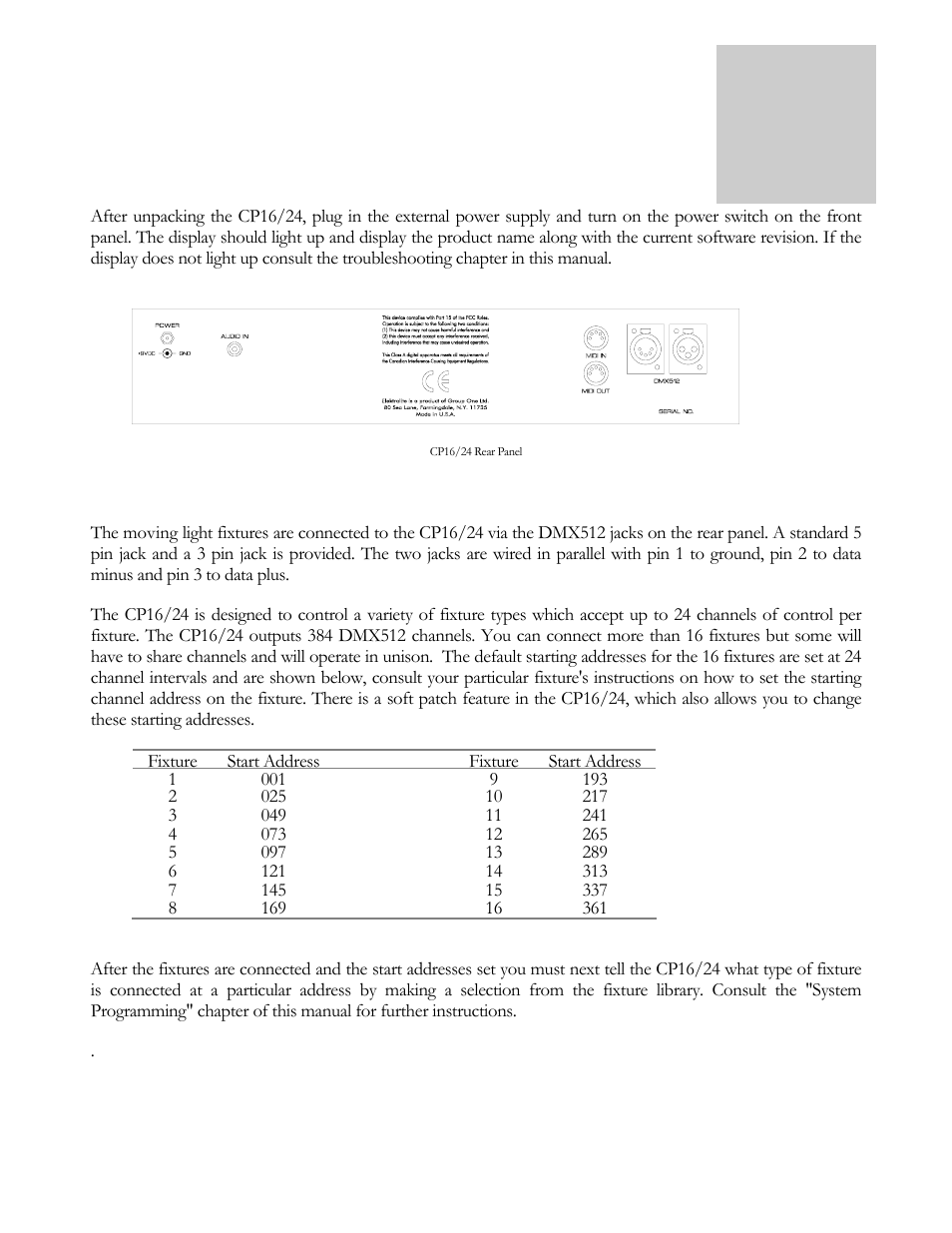 System setup, Chapter | elektraLite CP16/24 User Manual | Page 4 / 32