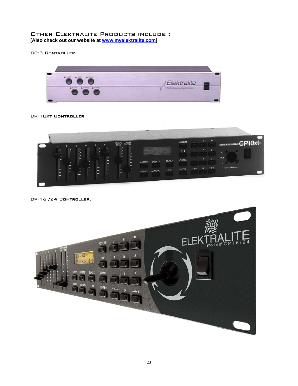 Other elektralite products include | elektraLite MY 250 User Manual | Page 24 / 25