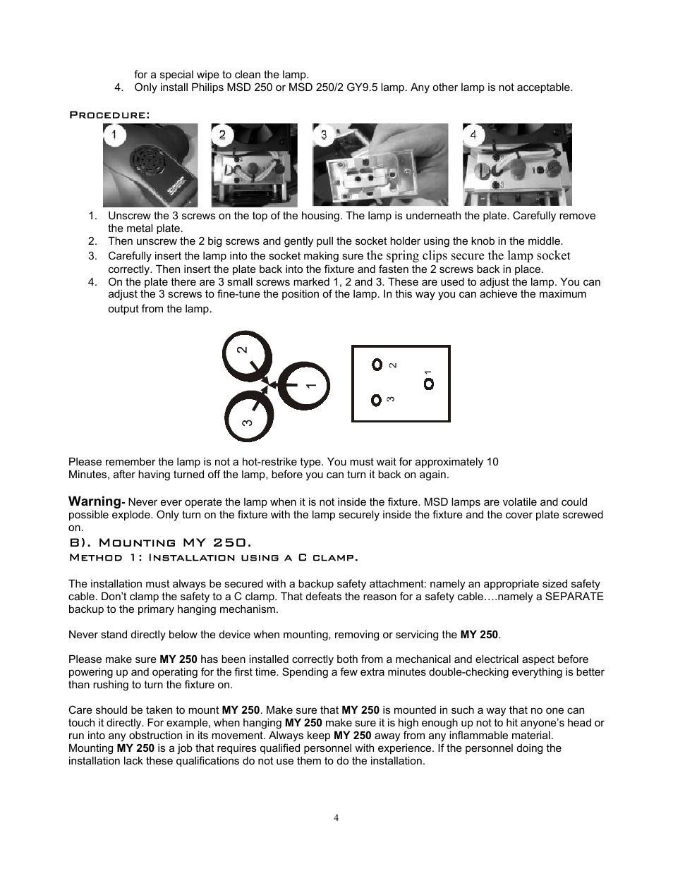 B). mounting my 250 | elektraLite MY 250 User Manual | Page 5 / 25