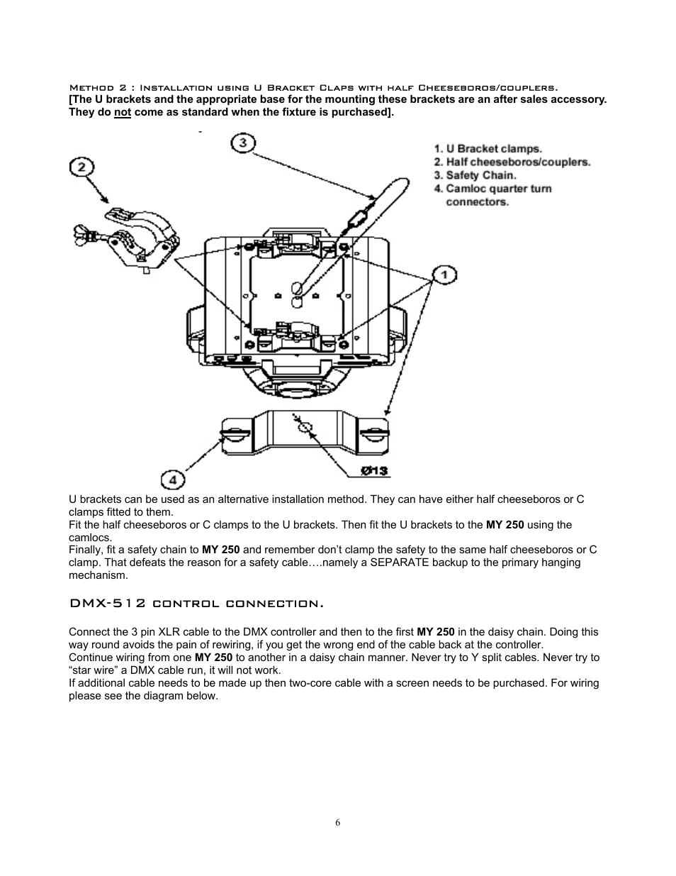 Dmx-512 control connection | elektraLite MY 250 User Manual | Page 7 / 25