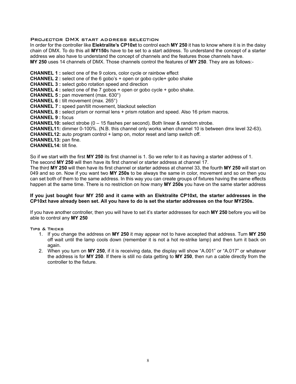 elektraLite MY 250 User Manual | Page 9 / 25