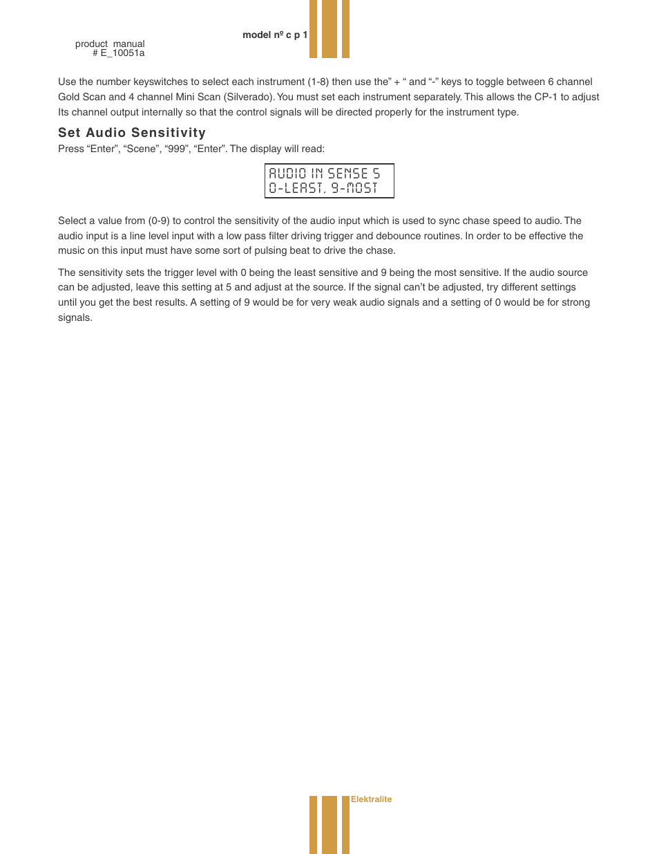 Set audio sensitivity | elektraLite CP1 User Manual | Page 16 / 25