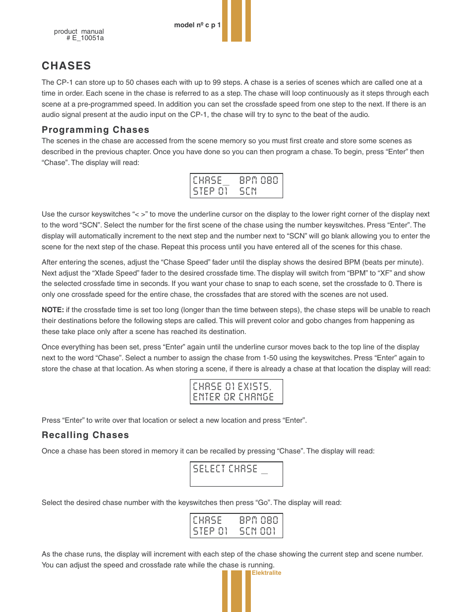 Chases, Programming chases | elektraLite CP1 User Manual | Page 7 / 25