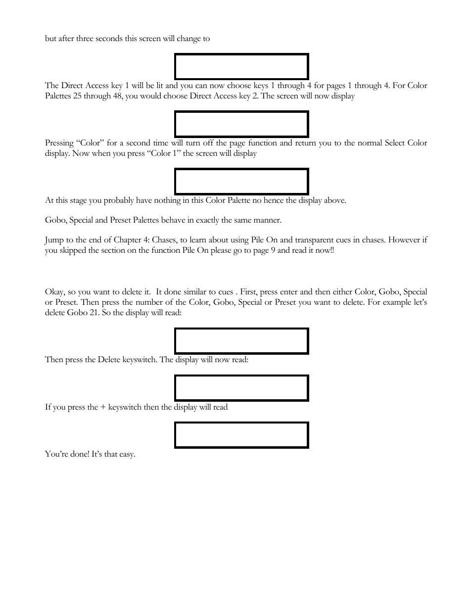 Deleting a color, gobo, special & preset | elektraLite CP20 User Manual | Page 15 / 55