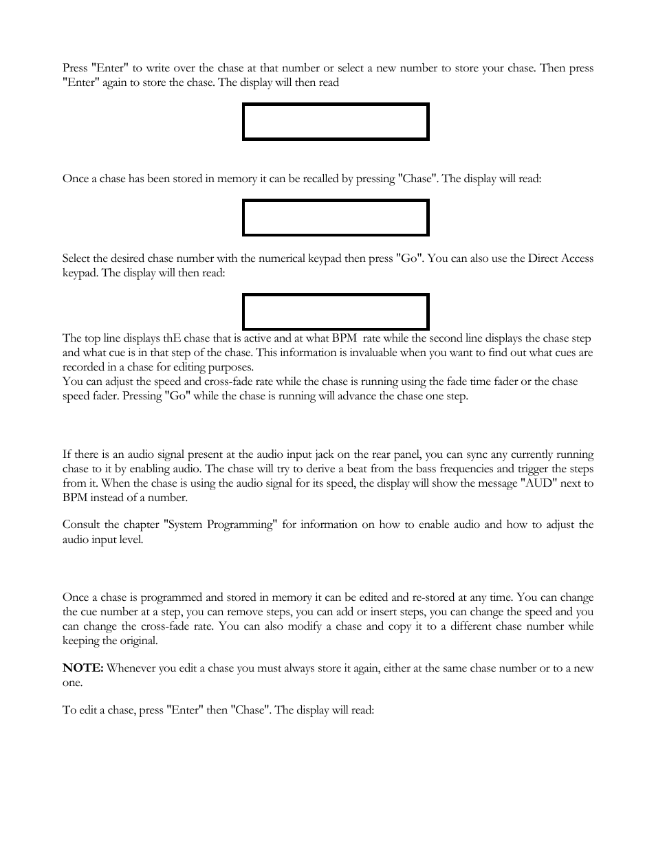 Recalling chases, Audio sync, Editing chases | elektraLite CP20 User Manual | Page 17 / 55