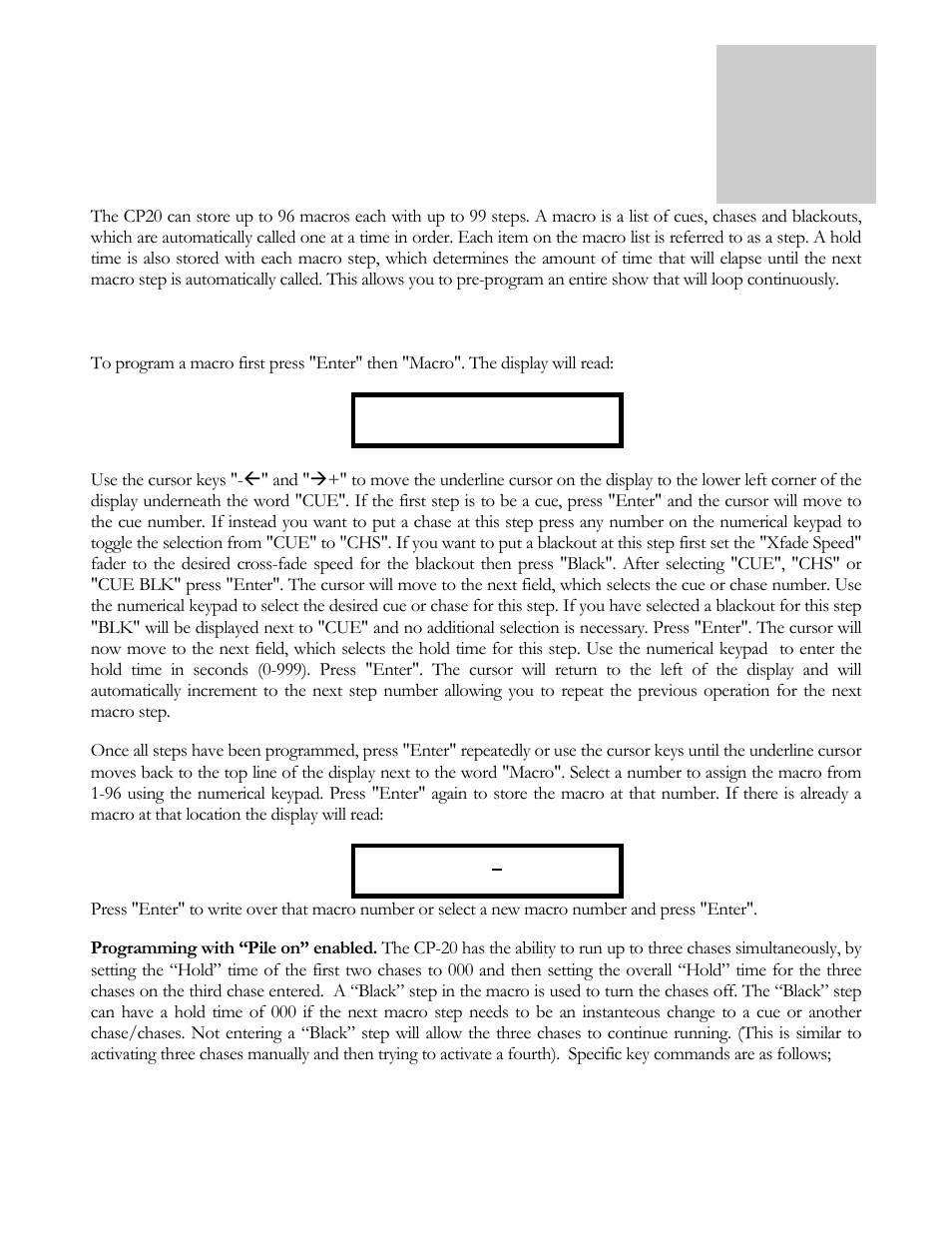 Macros | elektraLite CP20 User Manual | Page 20 / 55