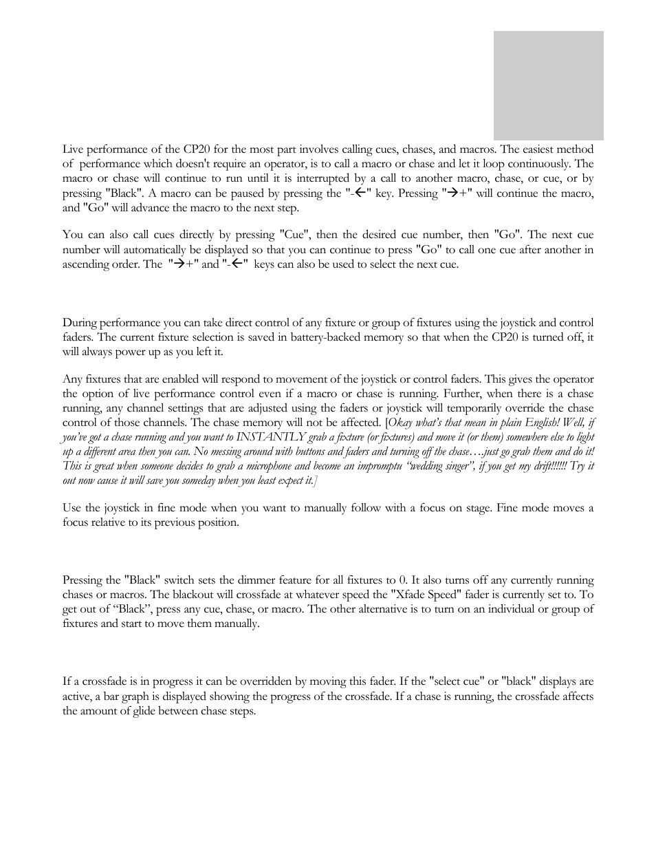 Performance | elektraLite CP20 User Manual | Page 30 / 55