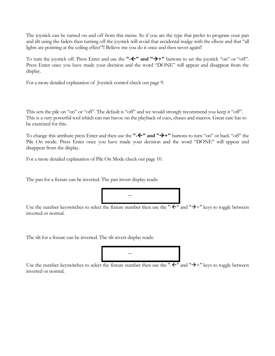 Joystick on/off, Tilt invert | elektraLite CP20 User Manual | Page 39 / 55