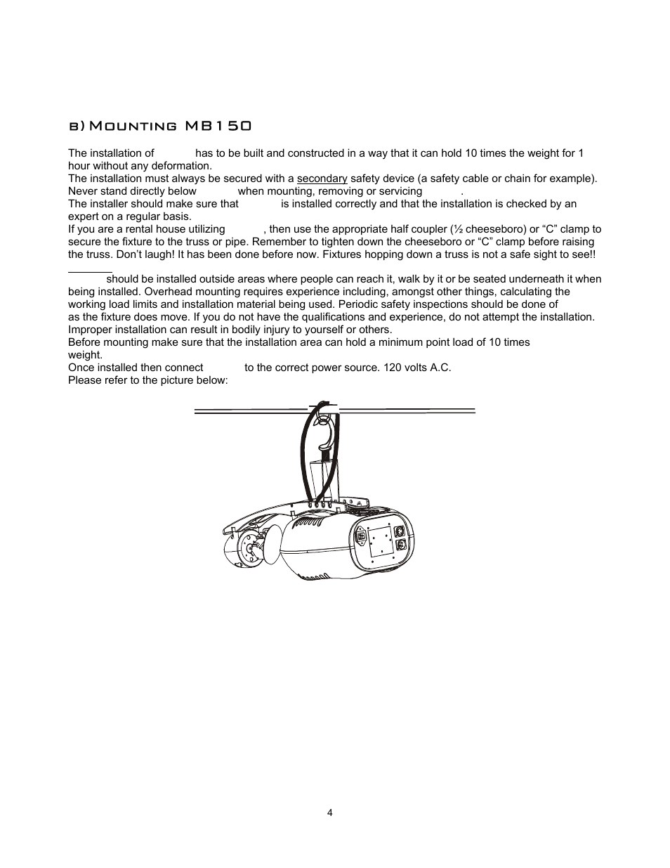 B) mounting mb150 | elektraLite MB 150 User Manual | Page 5 / 19