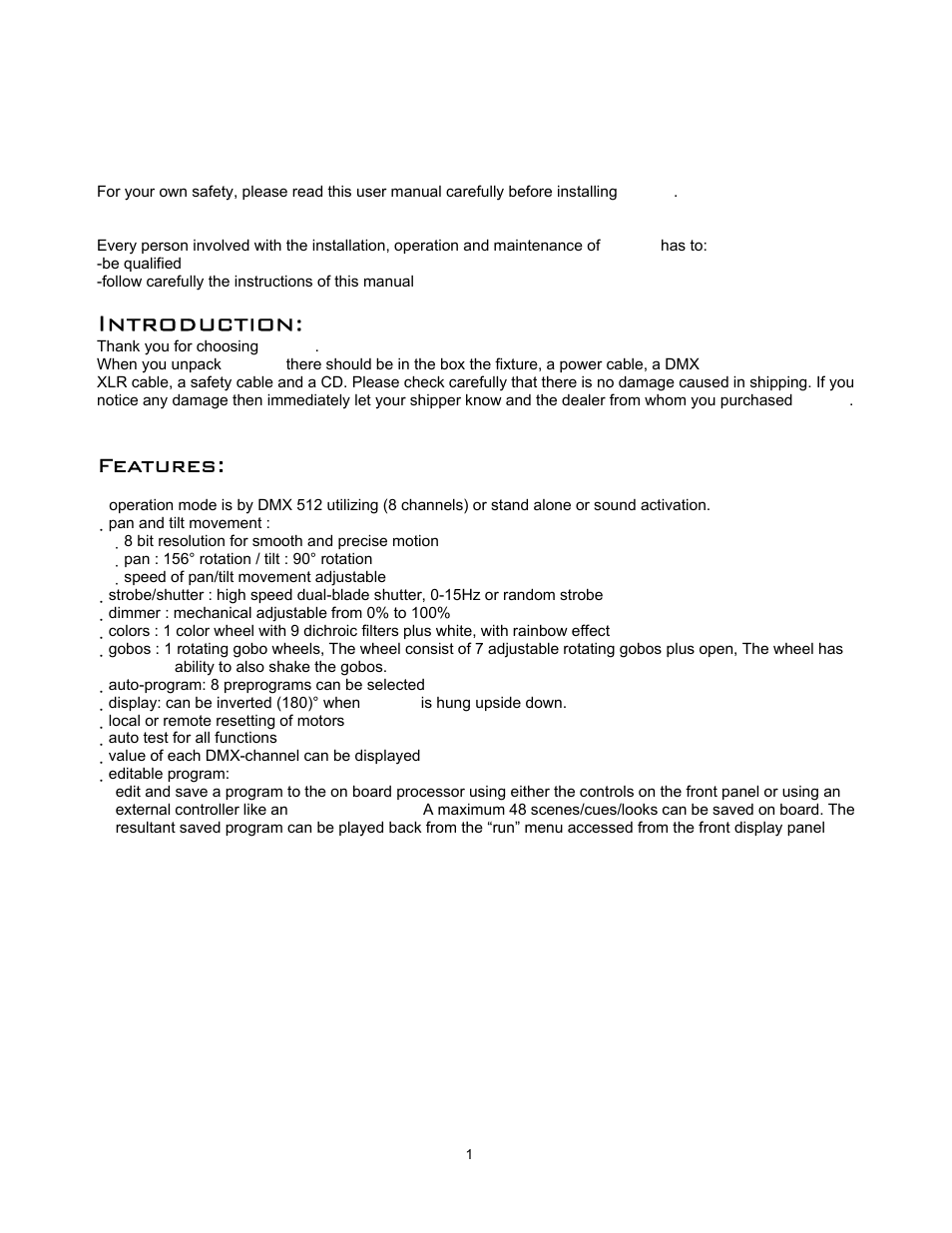 Introduction, Features | elektraLite MM 150 User Manual | Page 2 / 19