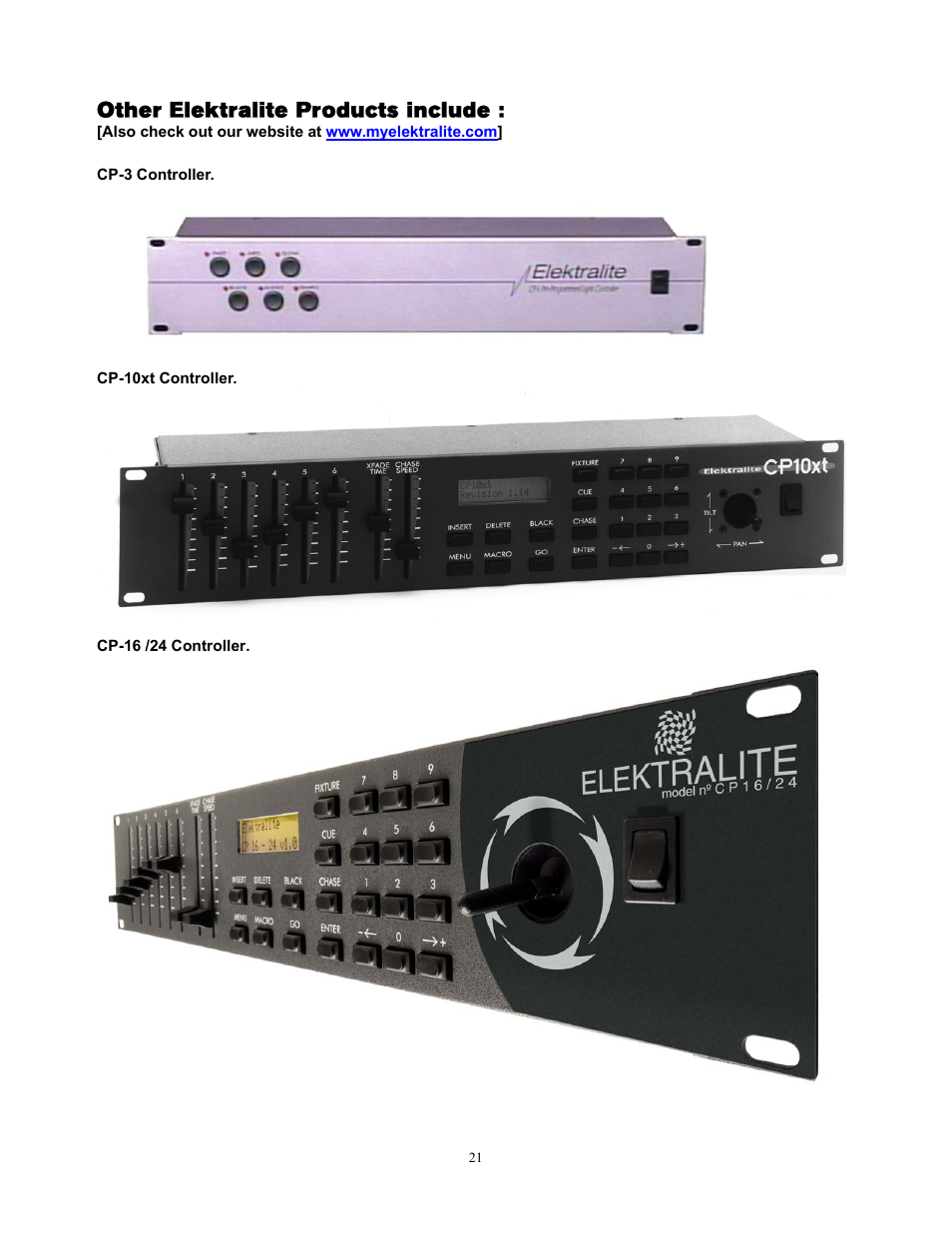 Other elektralite products include | elektraLite MY 150 User Manual | Page 22 / 23