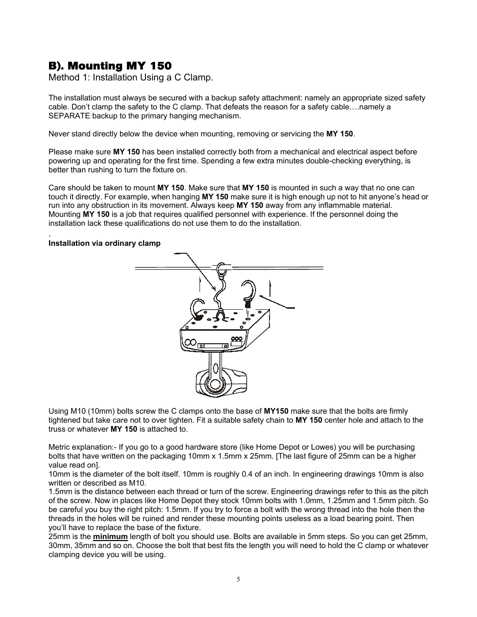 B). mounting my 150 | elektraLite MY 150 User Manual | Page 6 / 23