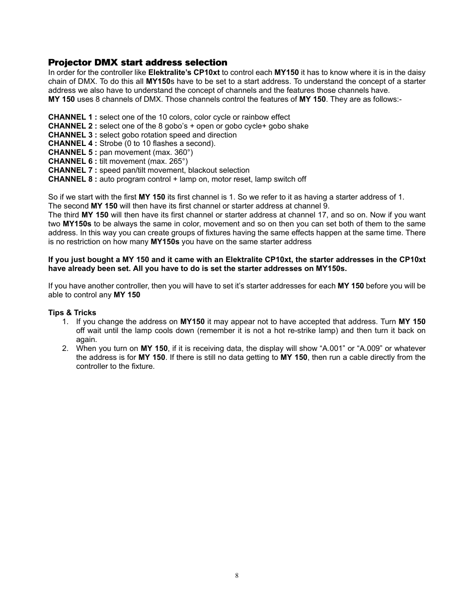 elektraLite MY 150 User Manual | Page 9 / 23