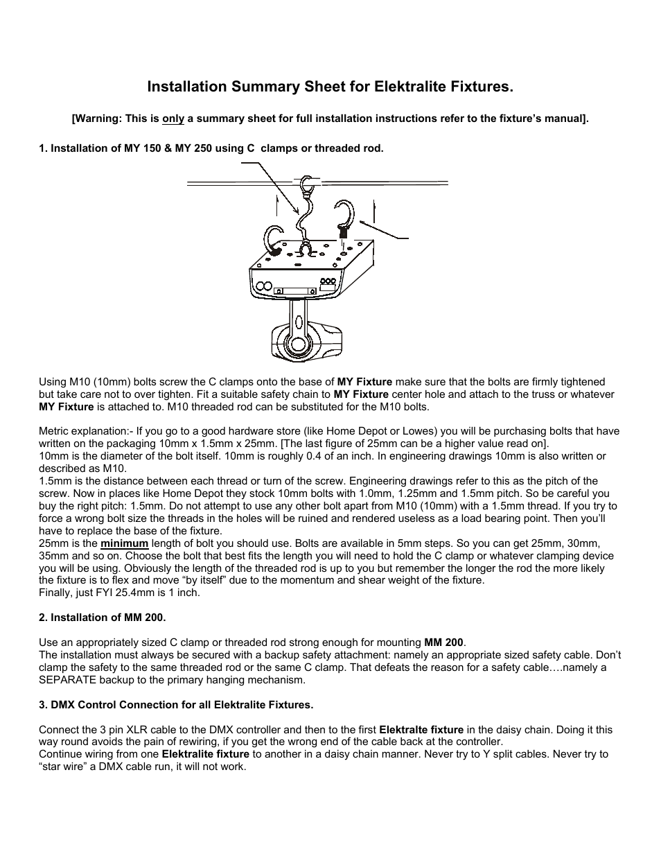 elektraLite MY 250w User Manual | 2 pages