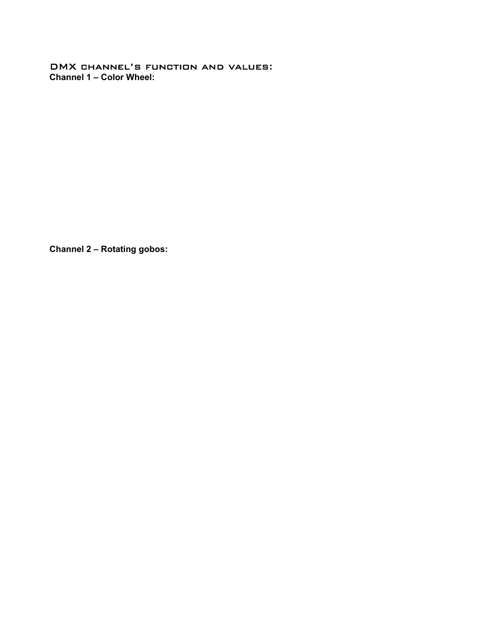 Dmx channel’s function and values | elektraLite MY 250I User Manual | Page 19 / 25