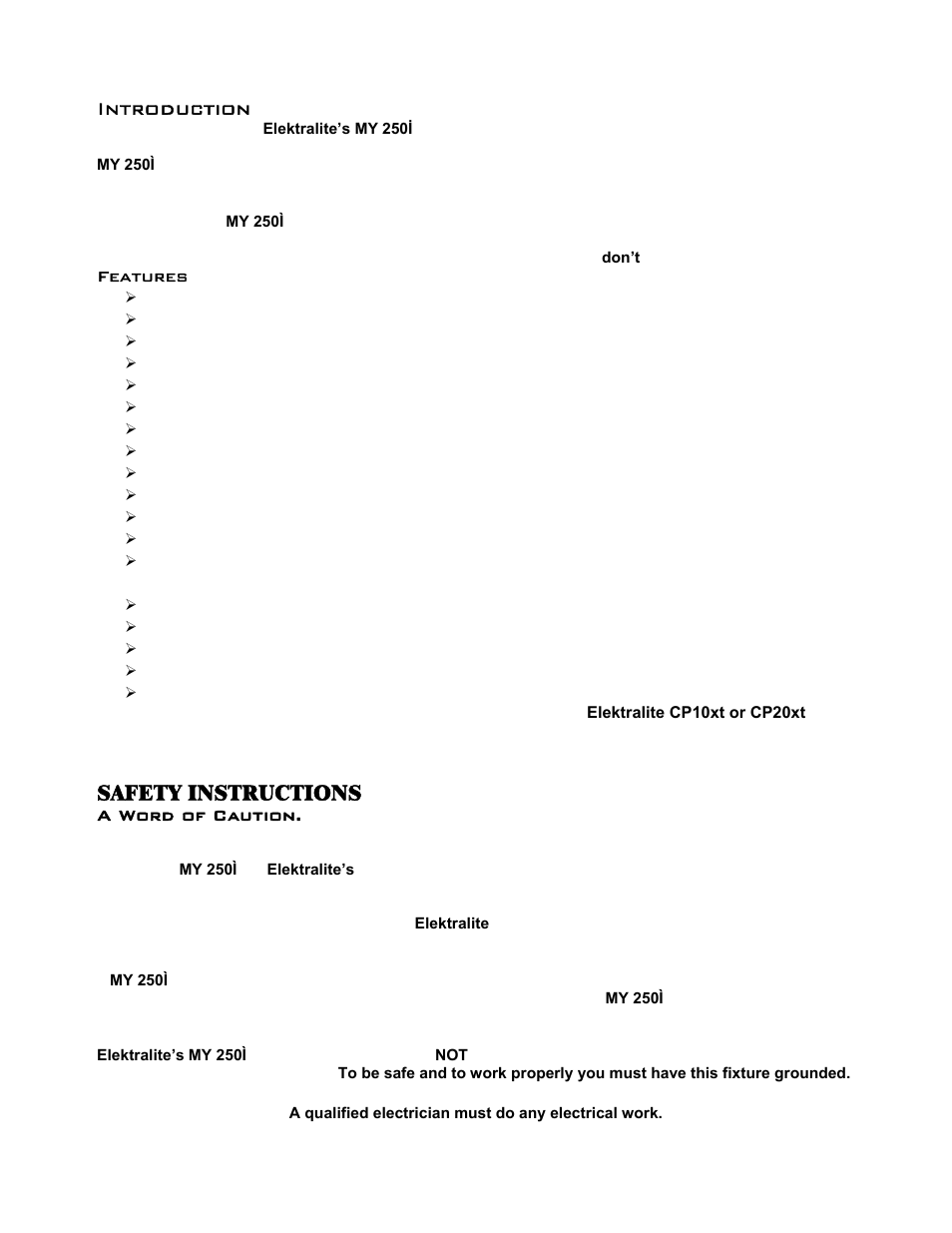 Introduction, Safety instructions | elektraLite MY 250I User Manual | Page 2 / 25