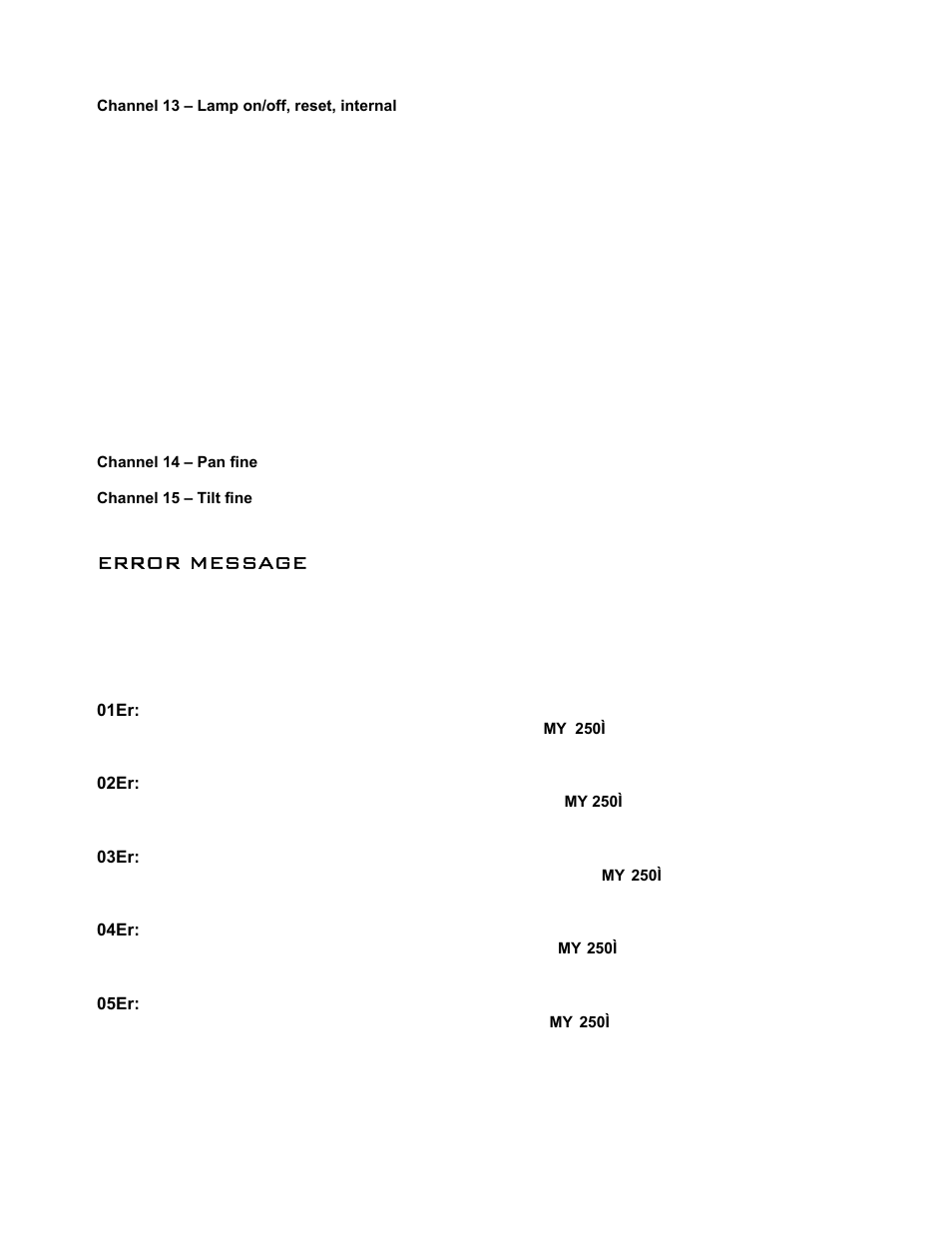 Error message | elektraLite MY 250I User Manual | Page 22 / 25