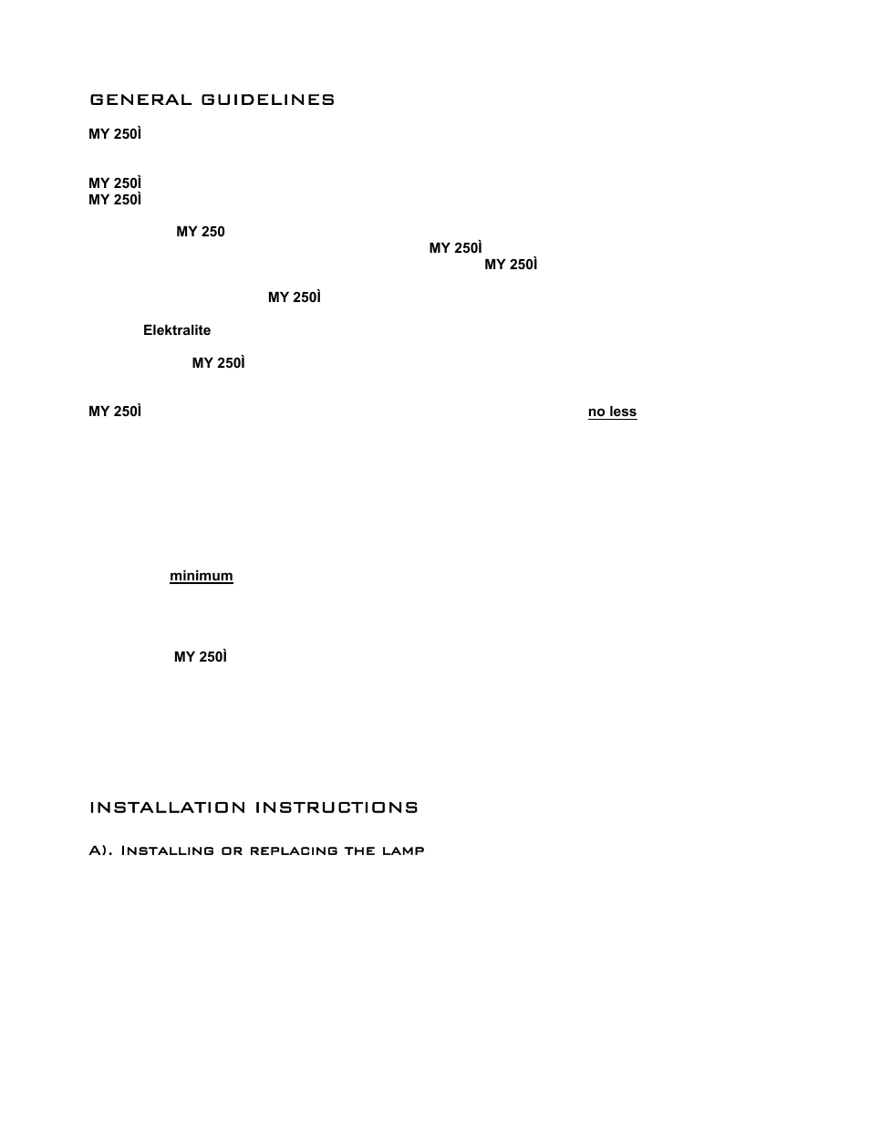 General guidelines, Installation instructions | elektraLite MY 250I User Manual | Page 4 / 25