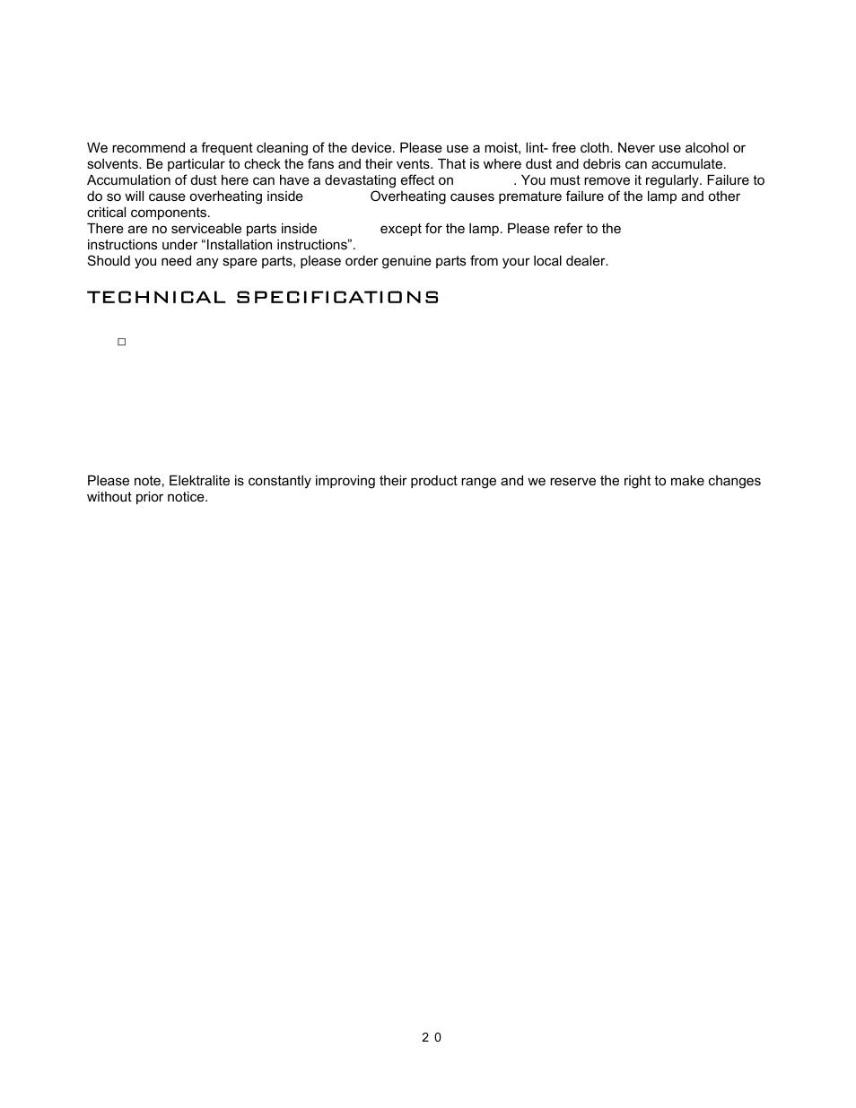 Technical specifications | elektraLite MY 575w User Manual | Page 21 / 24