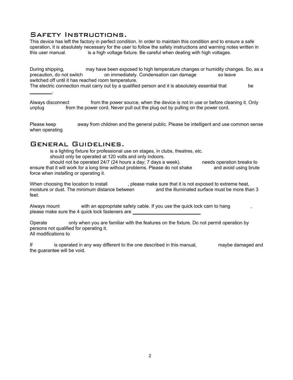 Safety instructions, General guidelines | elektraLite MY 575w User Manual | Page 3 / 24