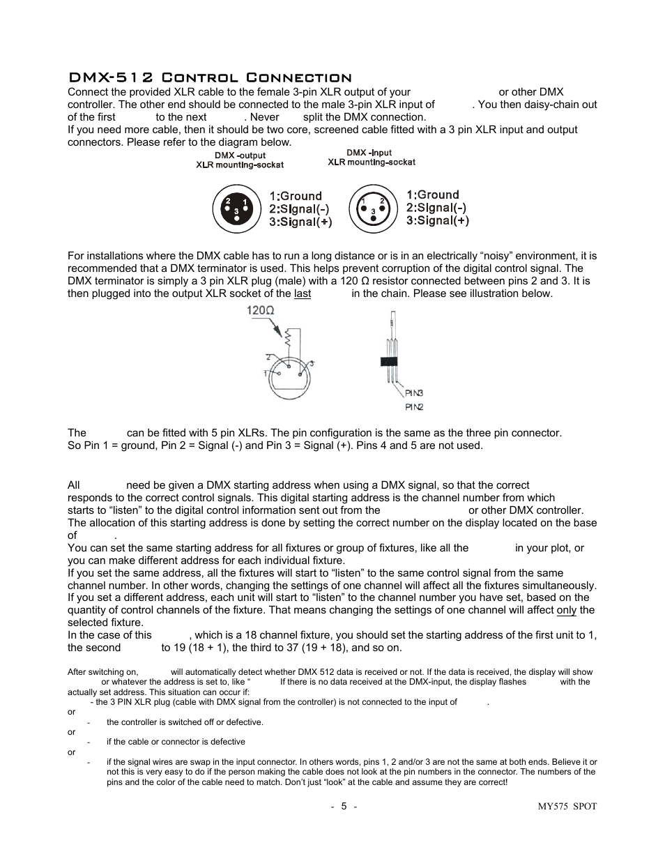 Dmx-512 control connection | elektraLite Moving Yoke 120v Spot User Manual | Page 6 / 27