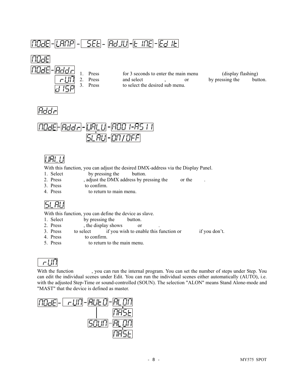 Main functions | elektraLite Moving Yoke 120v Spot User Manual | Page 9 / 27