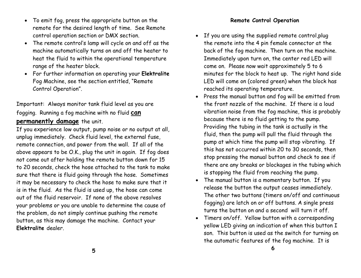 Remote control operation | elektraLite elektraHazer Haze/fog machine User Manual | Page 4 / 5