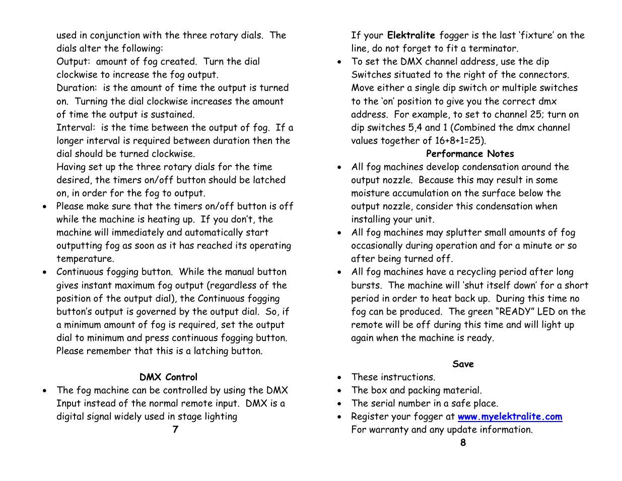 Dmx control | elektraLite elektraHazer Haze/fog machine User Manual | Page 5 / 5